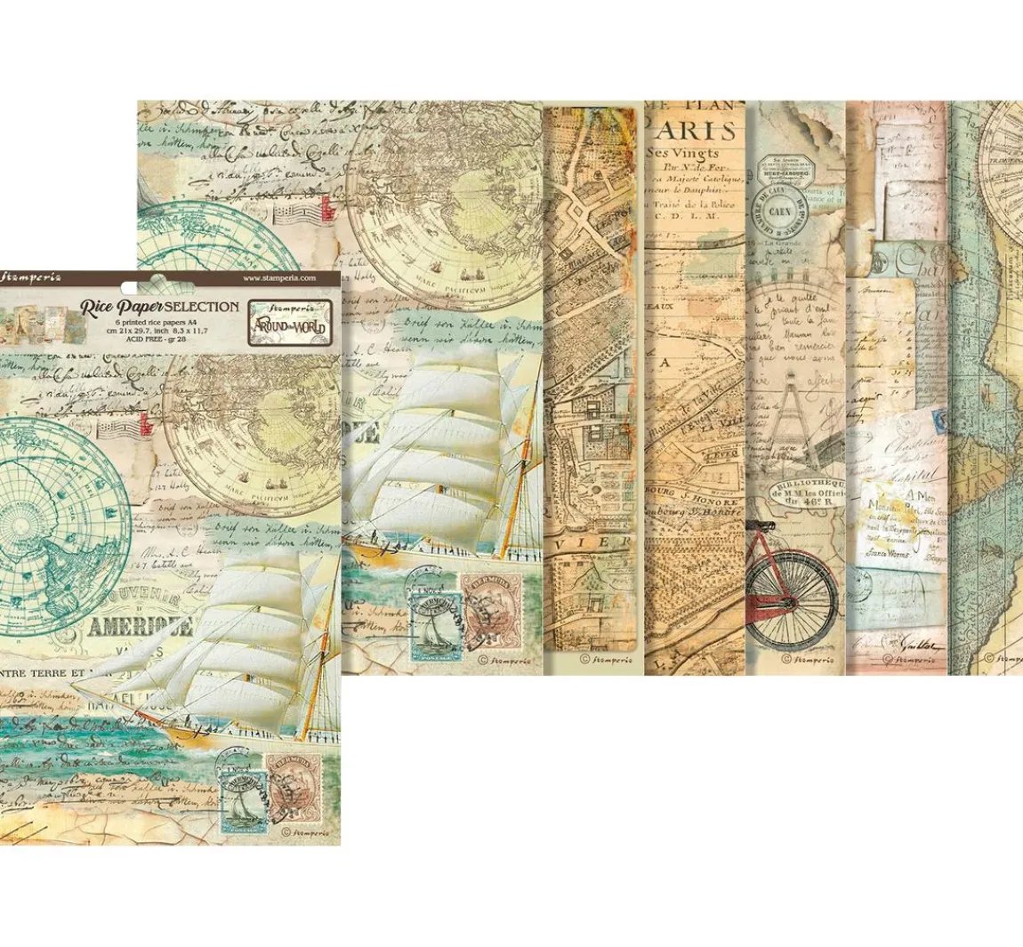 Outlet Stamperia Motiv-Strohseiden Sortiment "Around the World", 6er-Set