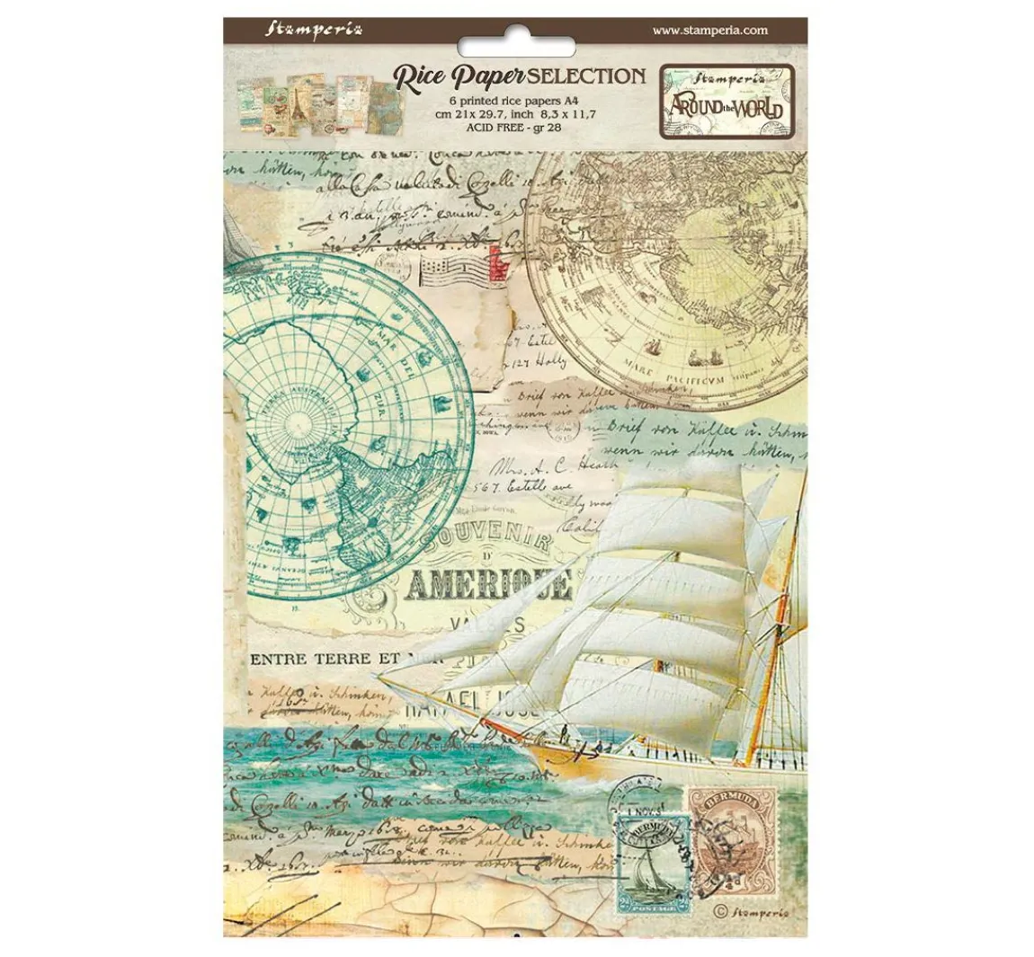 Outlet Stamperia Motiv-Strohseiden Sortiment "Around the World", 6er-Set