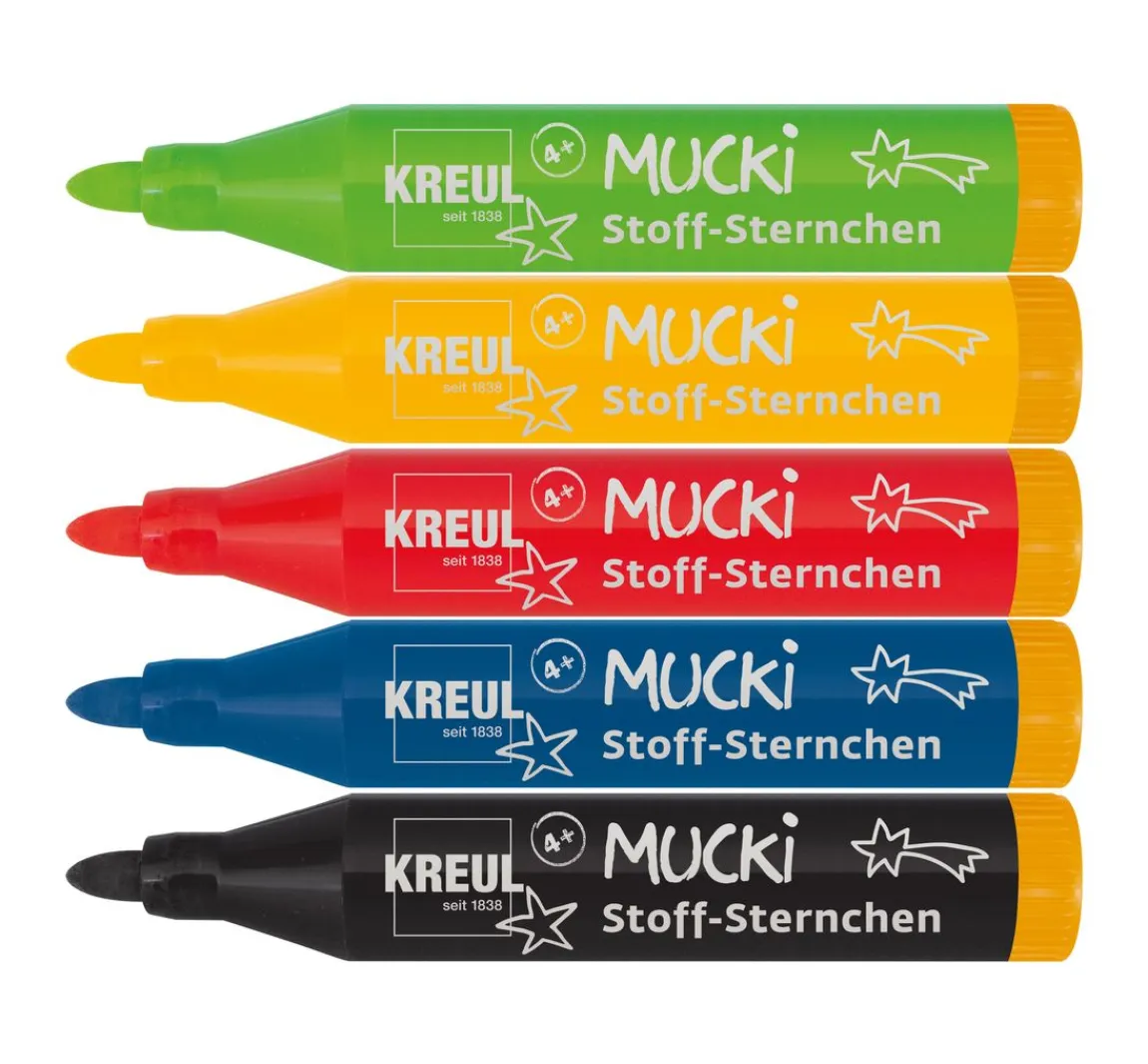 Discount Kreul Kinder Mucki Stoff-Sternchen Stoffmalstift, 5er-Set