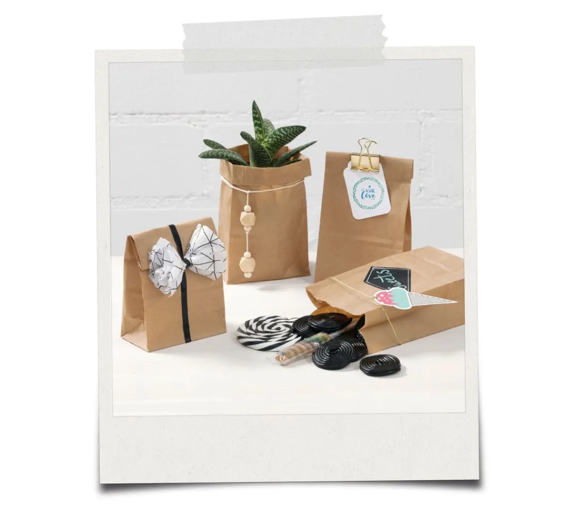 Discount folia Papiertüten mit Blockboden aus Kraftpapier, 15 Stück