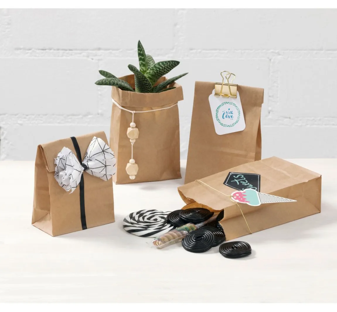 Discount folia Papiertüten mit Blockboden aus Kraftpapier, 15 Stück