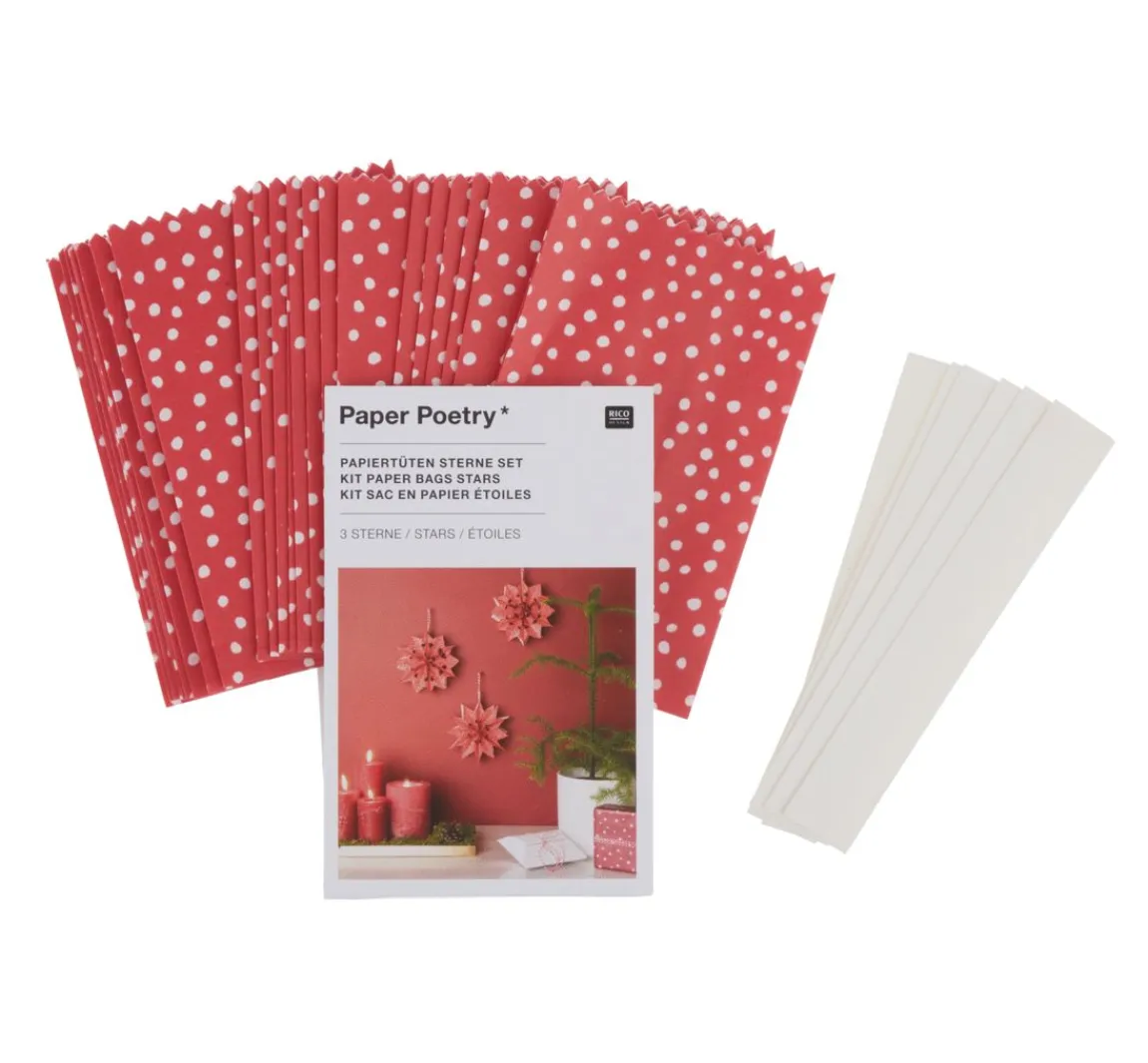 Outlet Rico Design Papiertüten Sterne-Set, klein, Punkte Rot
