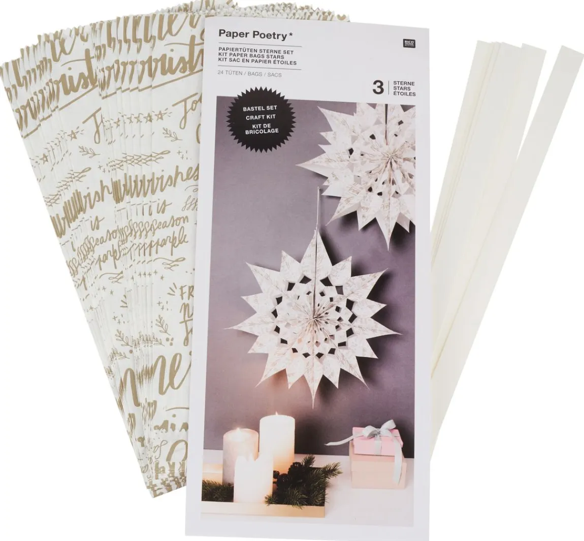 Clearance Rico Design Papiertüten Sterne-Set "Merry Christmas", groß, Weiß