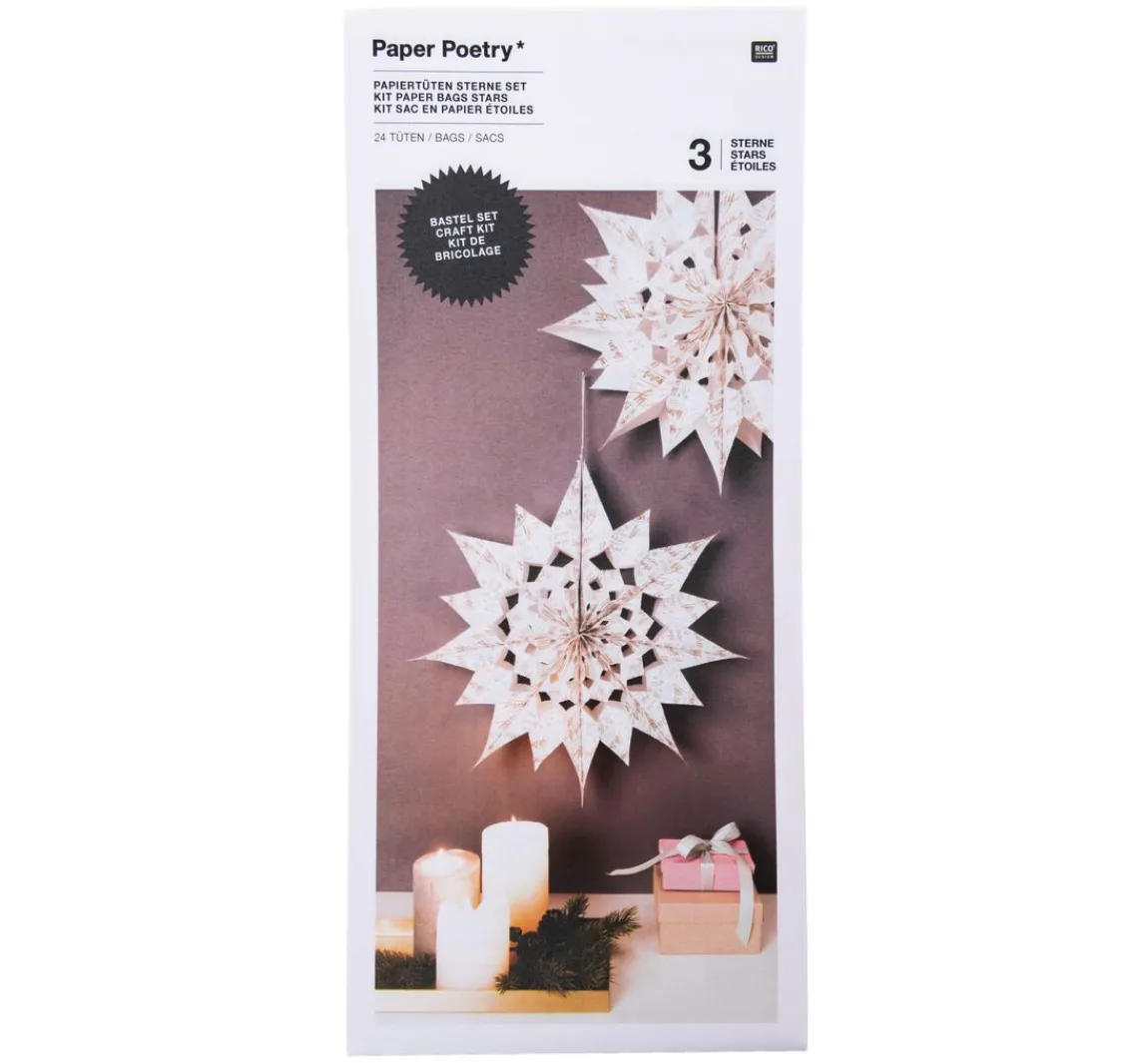 Clearance Rico Design Papiertüten Sterne-Set "Merry Christmas", groß, Weiß