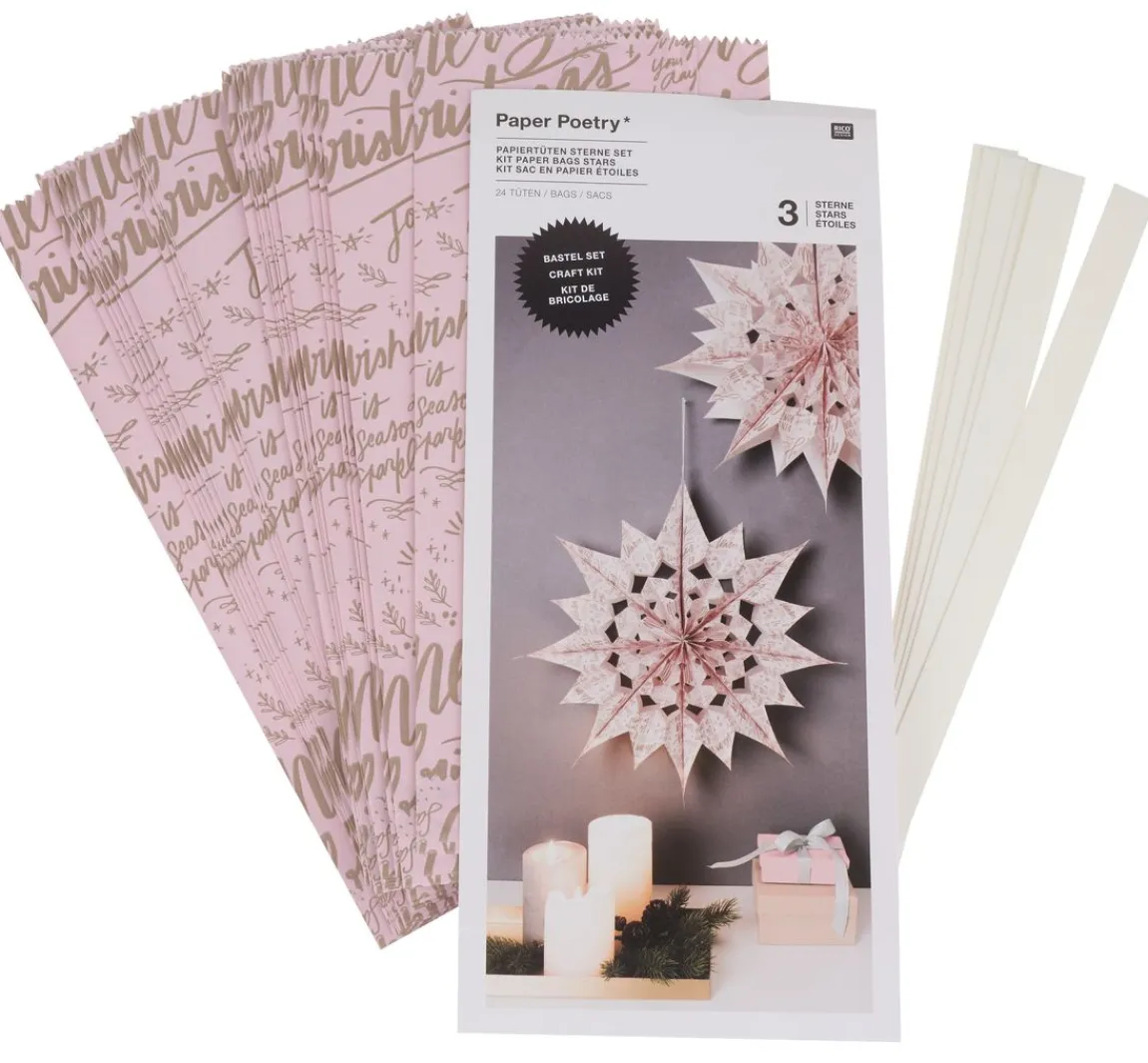 Discount Rico Design Papiertüten Sterne-Set "Merry Christmas", groß, Rosa