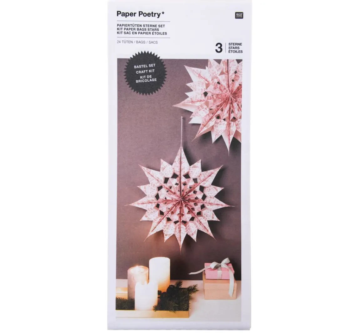 Discount Rico Design Papiertüten Sterne-Set "Merry Christmas", groß, Rosa