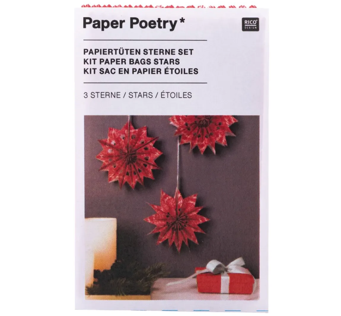 Outlet Rico Design Papiertüten Sterne-Set "Merry Christmas", klein, Rot