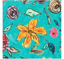 Discount Globaltex Polyester-Stoff "Blumen-Türkis"