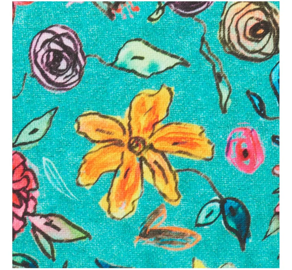 Discount Globaltex Polyester-Stoff "Blumen-Türkis"