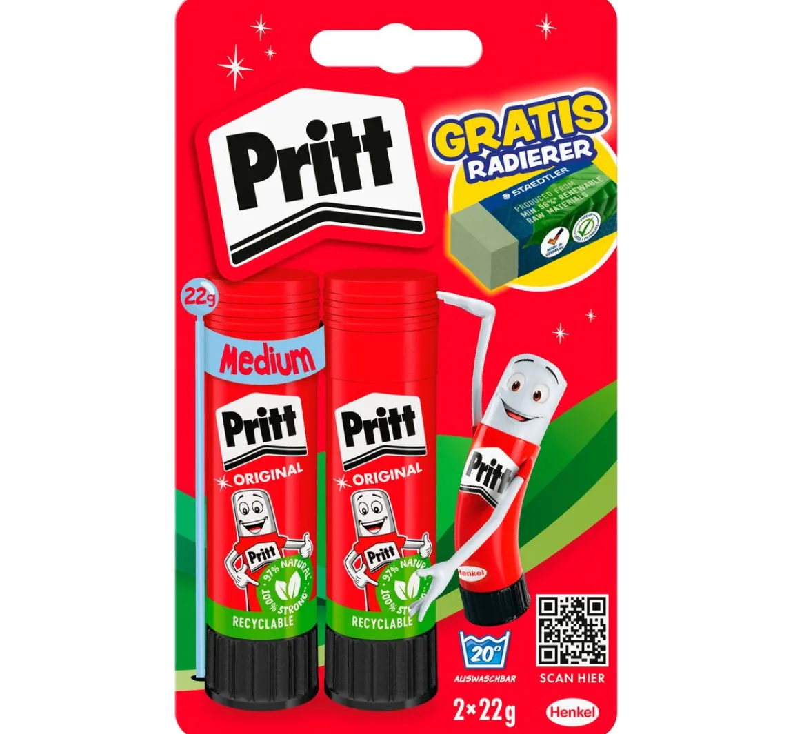 Pritt Klebestifte 2x 22 g, plus Radierer