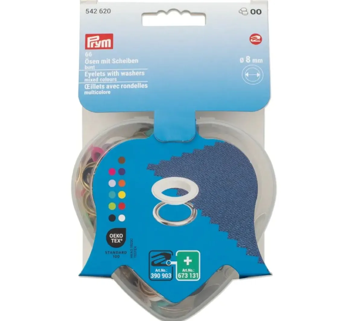 New Prym Ösen mit Scheiben Bunt, Ø 8 mm, in Herzbox