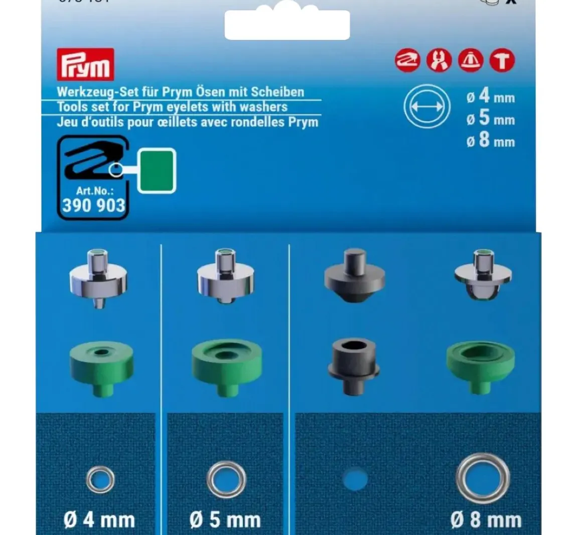 Hot Prym Werkzeug-Set für Ösen mit Scheiben, 4, 5 und 8 mm