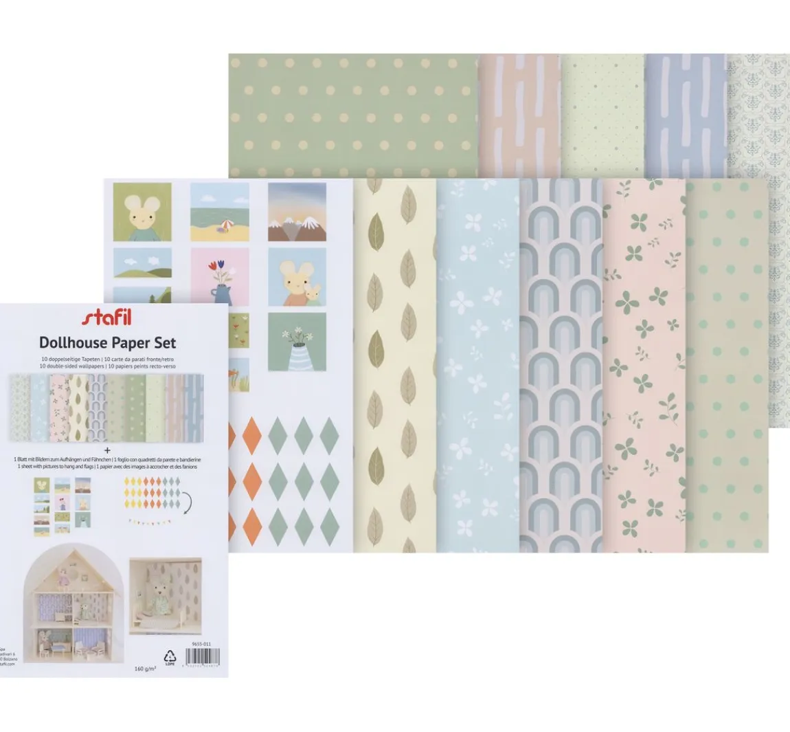 New stafil Puppenhaus-Papierset, 10 Bogen DIN A4 + 1 Bogen mit Fahnen und Bildern