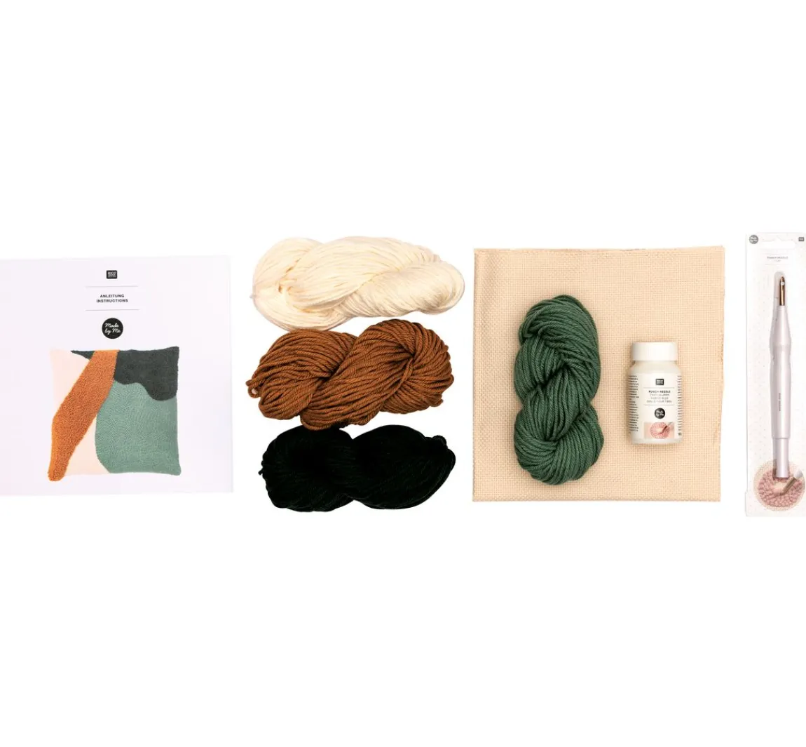 Rico Design Punch Needle Set Kissen Senf/Grün