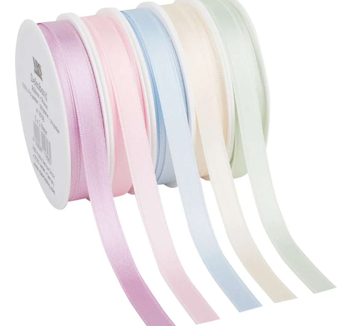 Hot VBS Satinband "Pastell 10 mm", 5er-Set à 3 m