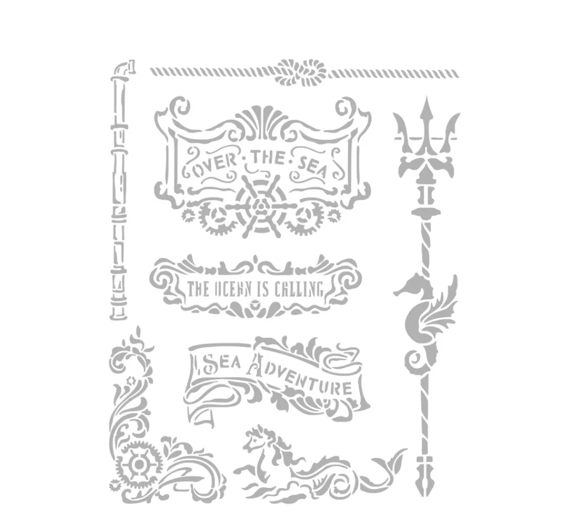 Clearance Stamperia Schablone "Songs of the Sea - Plates and trident"