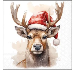 Outlet Ambiente Serviette "Deer With Santa Hat"