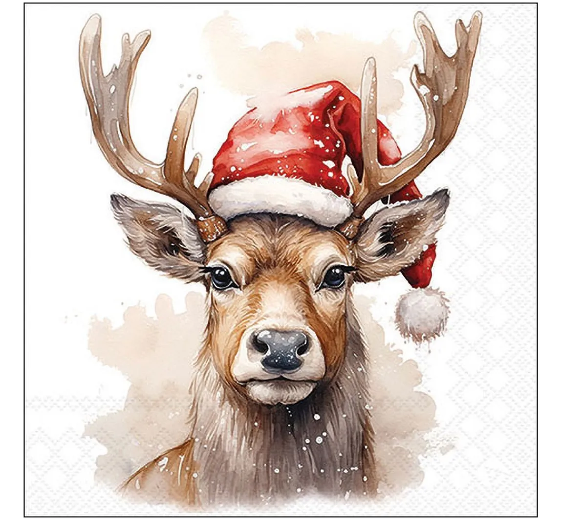Outlet Ambiente Serviette "Deer With Santa Hat"