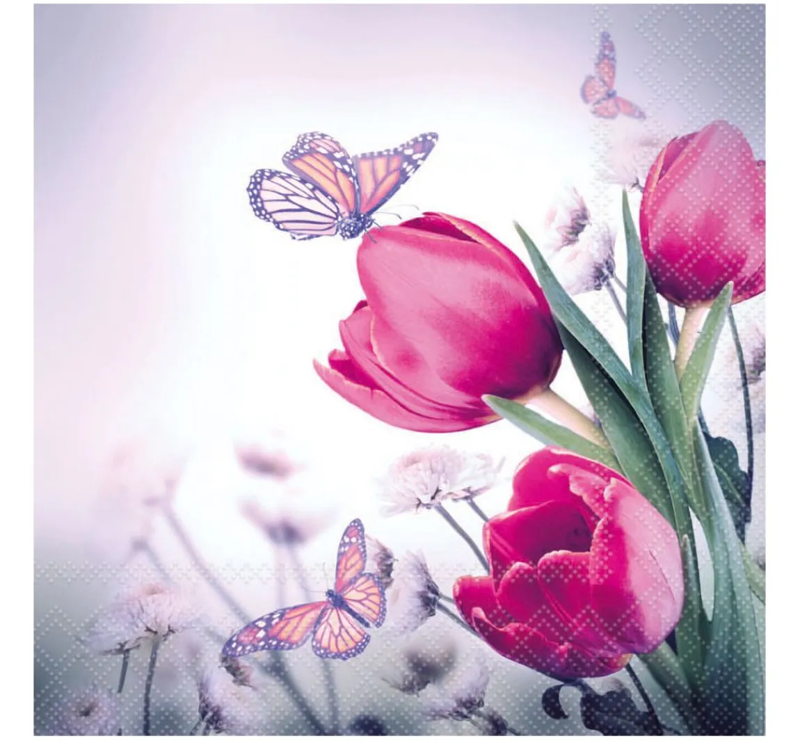 Discount Ambiente Serviette "Schmetterlinge & Tulpen"