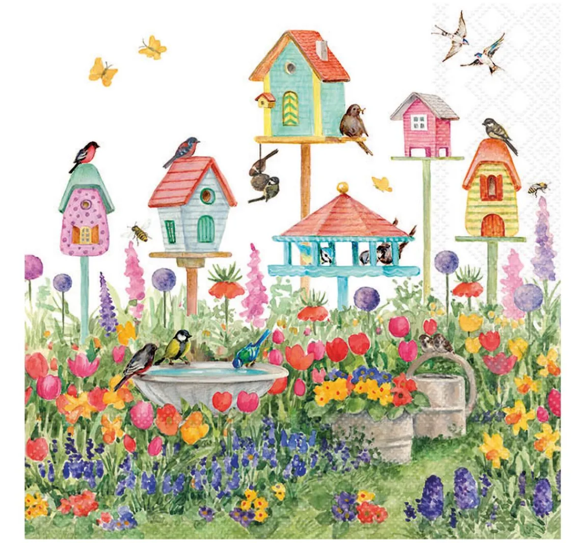 New Ambiente Serviette "Vogelhäuser im Garten"
