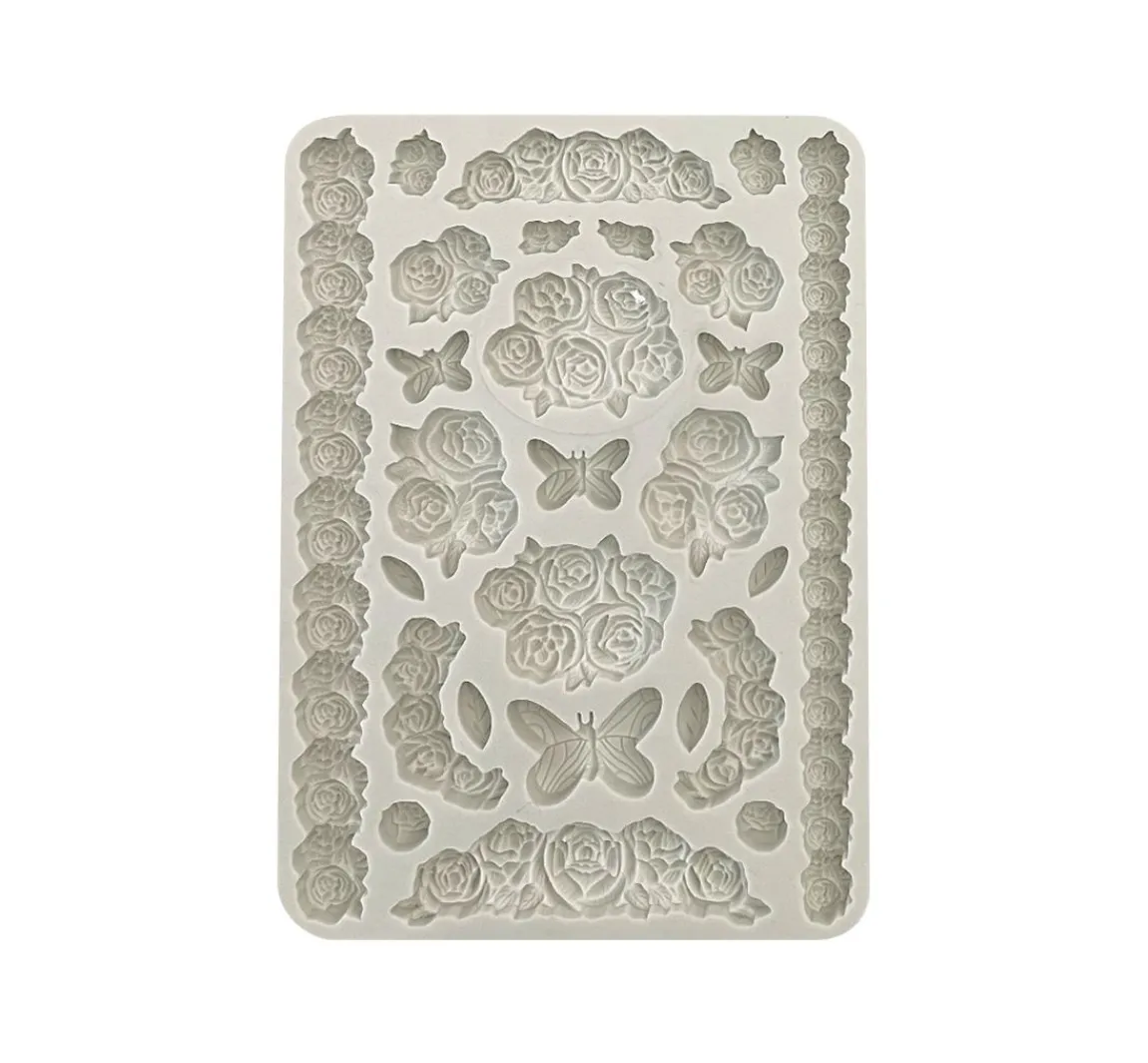 Stamperia Silikon Gießform "Shabby Rose - Roses & Butterfly"