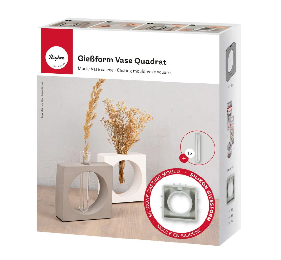 Hot Rayher Silikon Gießform "Vase Quadrat mit Kreis"