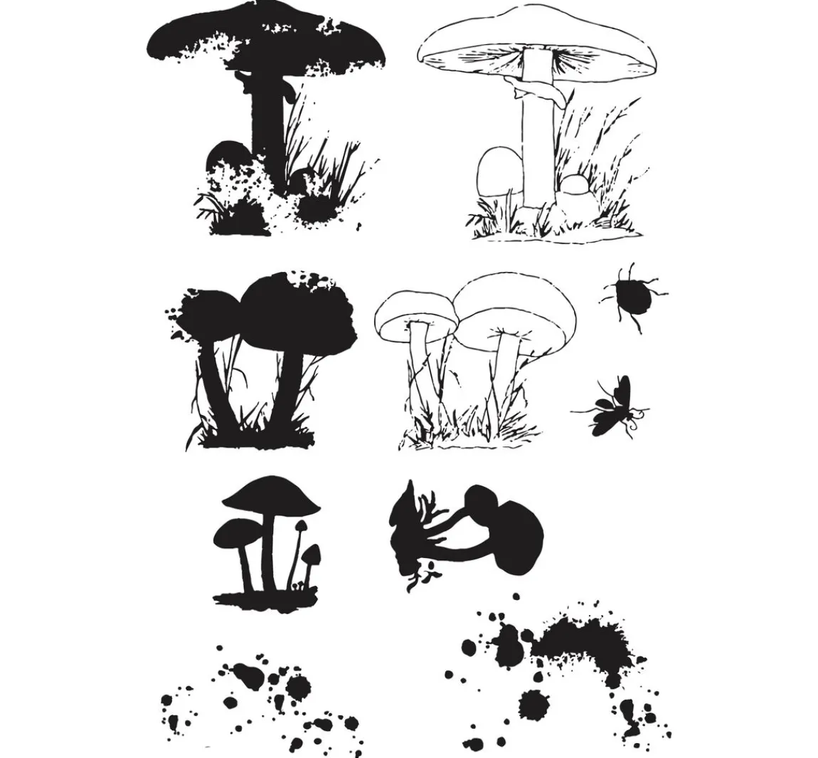 New Sizzix Framelits Stanzschablone und Clear Stamps "Painted Pencil Mushrooms"