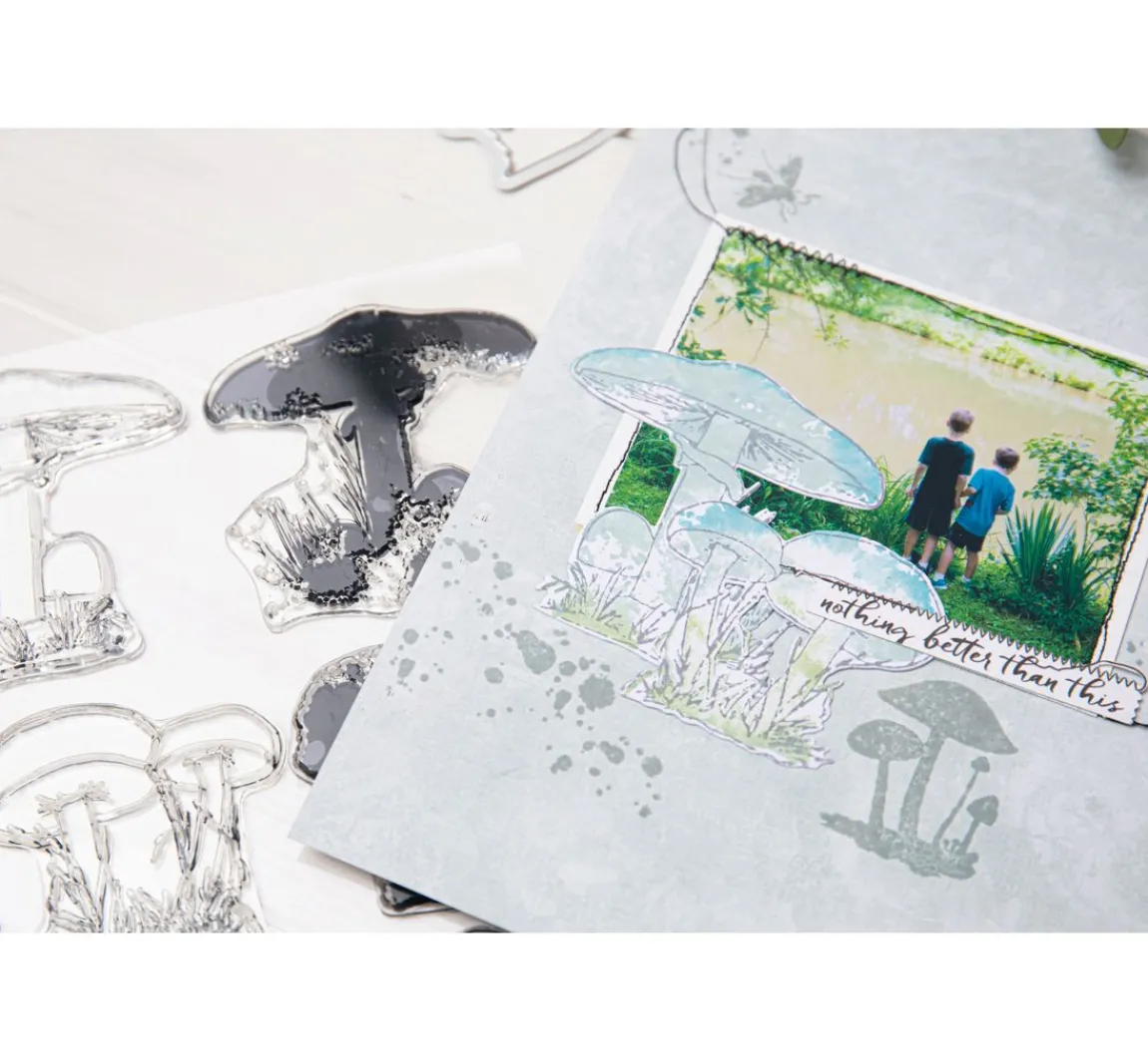 New Sizzix Framelits Stanzschablone und Clear Stamps "Painted Pencil Mushrooms"