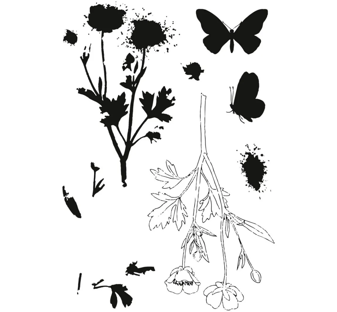 Outlet Sizzix Framelits Stanzschablone und Clear Stamps "Painted Pencil Botanical"