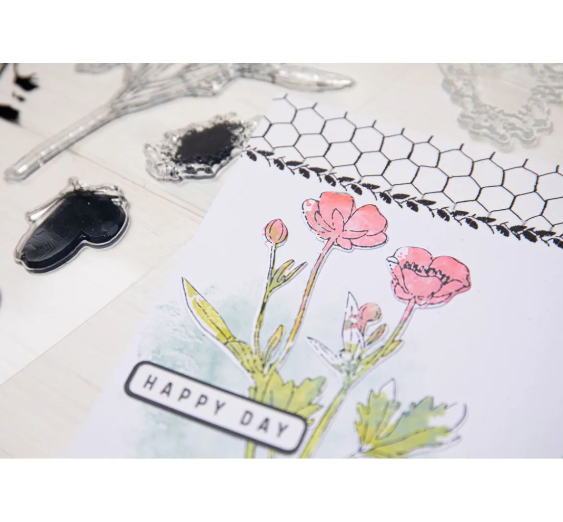 Outlet Sizzix Framelits Stanzschablone und Clear Stamps "Painted Pencil Botanical"
