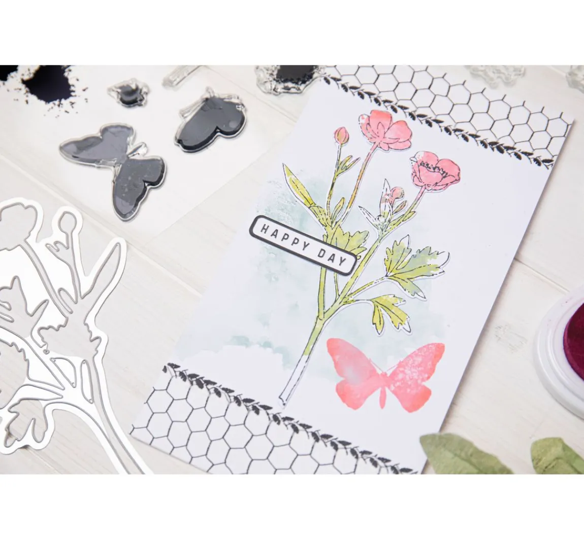 Outlet Sizzix Framelits Stanzschablone und Clear Stamps "Painted Pencil Botanical"