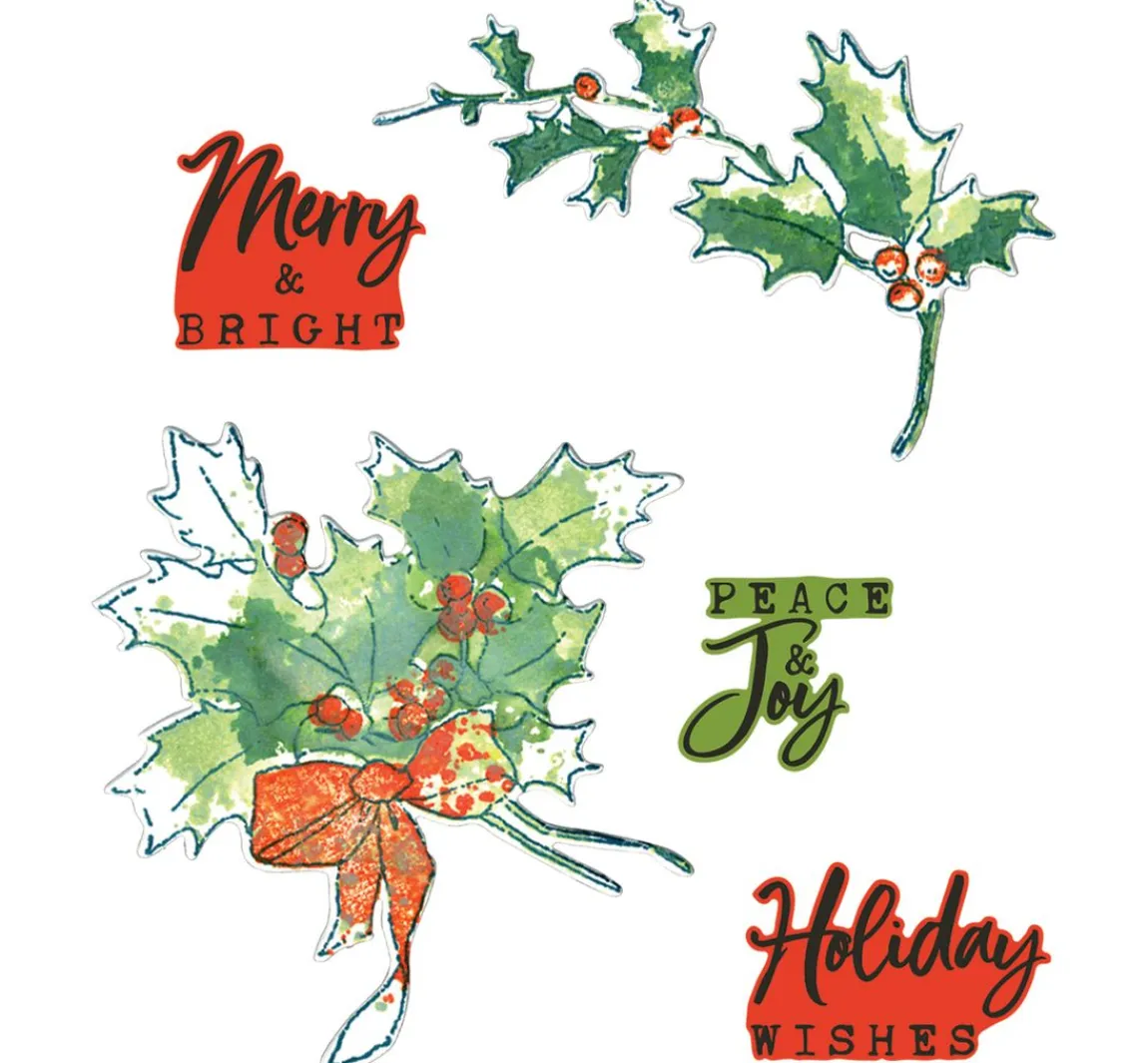 Best Sizzix Stanzschablone und Clear Stamps "Pencil Line Holly by 49 and Market"