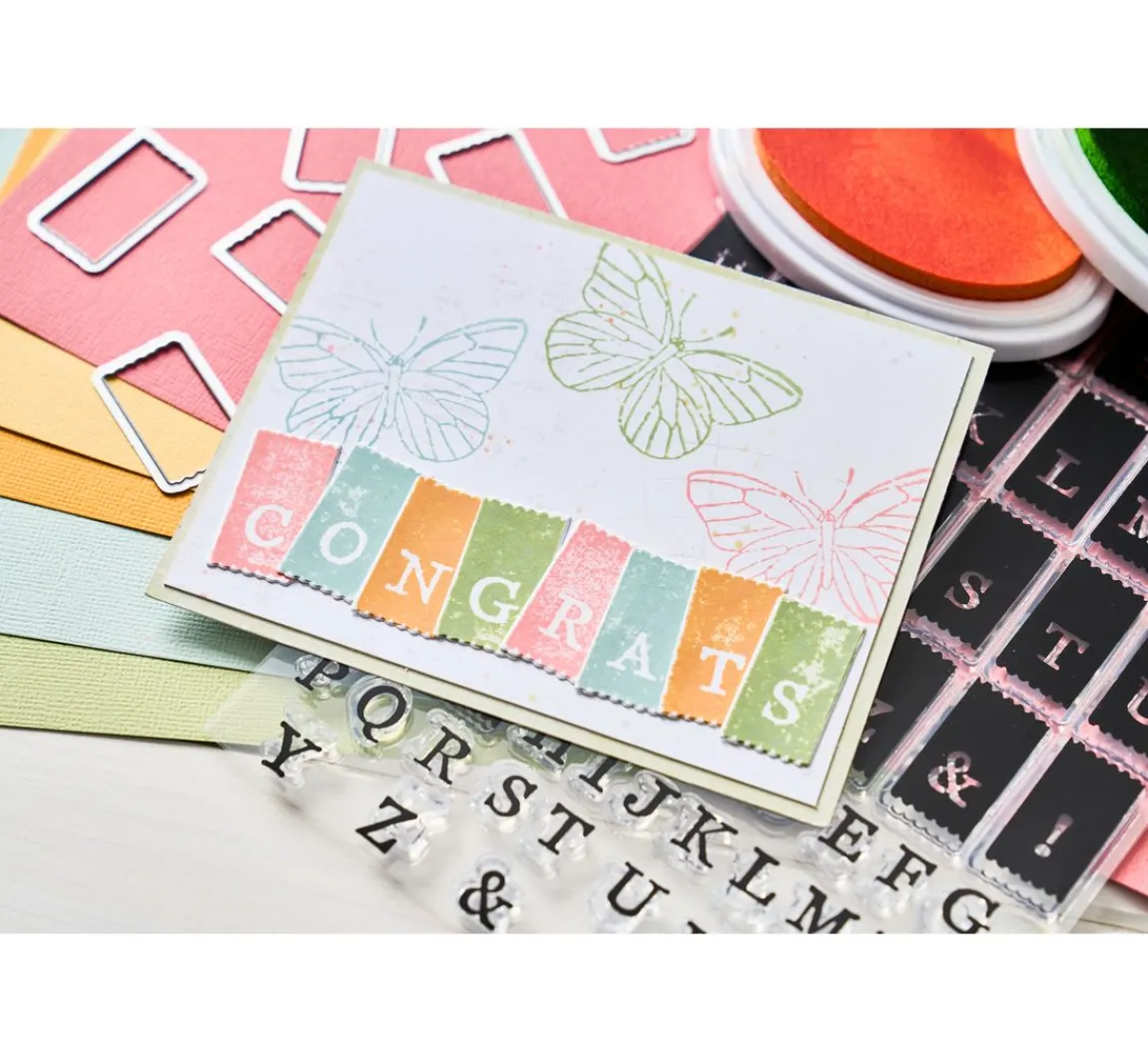 Hot Sizzix Stanzschablone und Clear Stamps "Tab Stamp Alpha by 49 and Market"