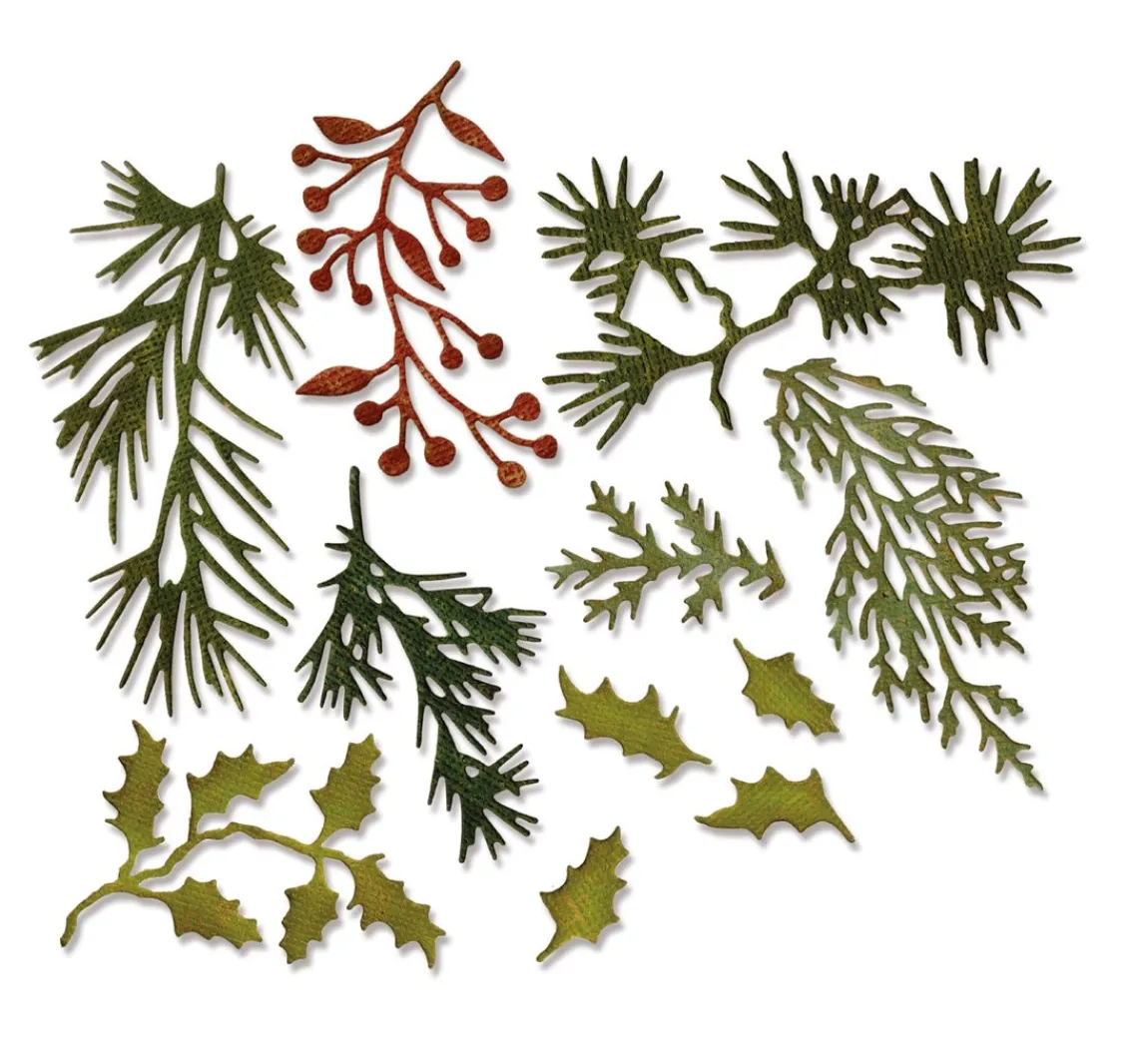 Clearance Sizzix Thinlits Stanzschablone "Holiday Greens by Tim Holtz"