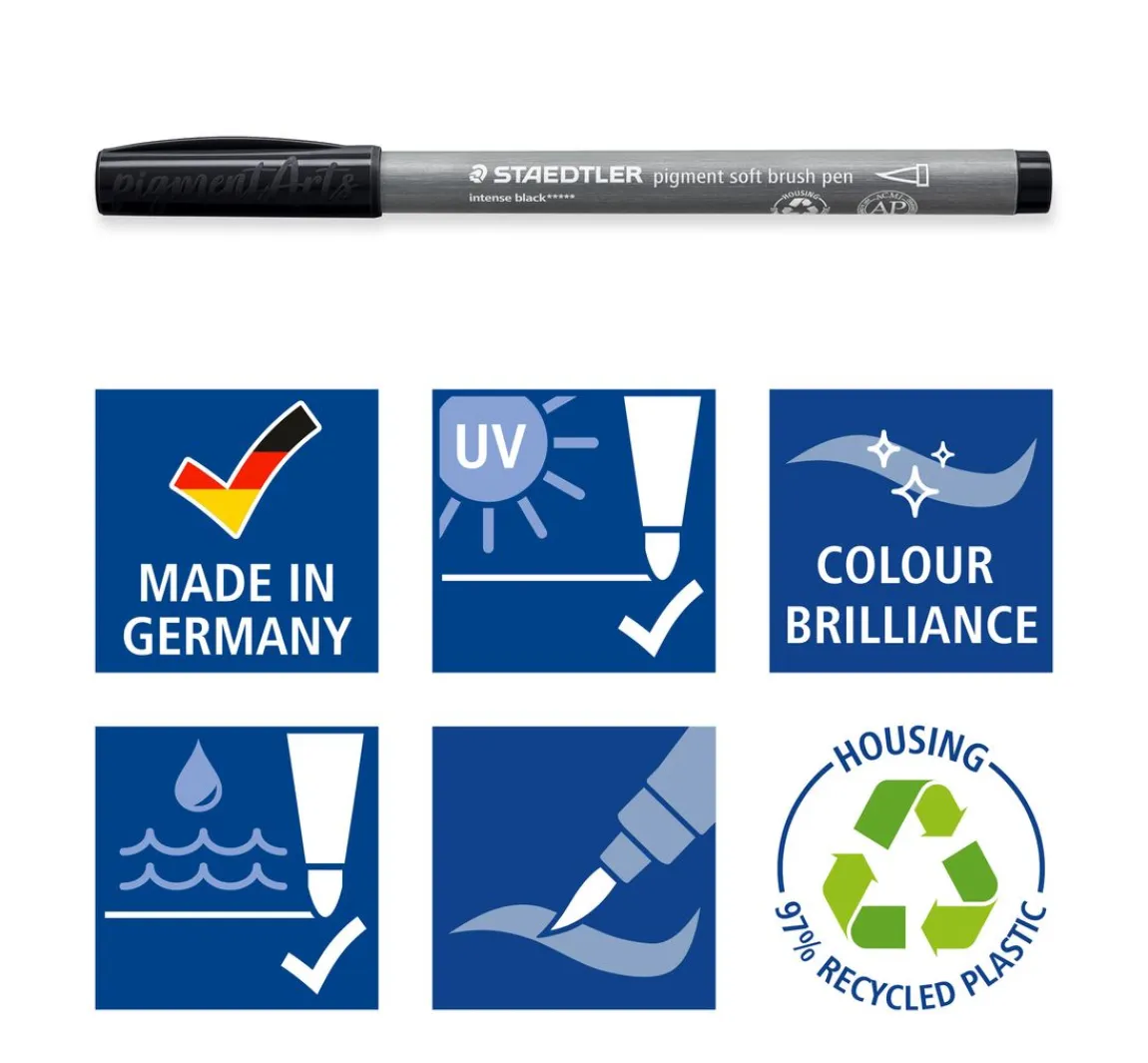 Hot STAEDTLER Pigment soft brush pen "Greys", 6er-Set