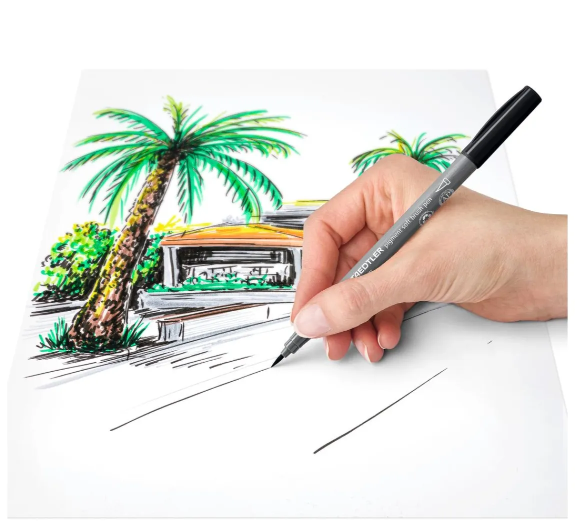 Hot STAEDTLER Pigment soft brush pen "Greys", 6er-Set