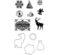 Discount FINDit Stanzformen- und Stempel-Set „Happy Holidays“