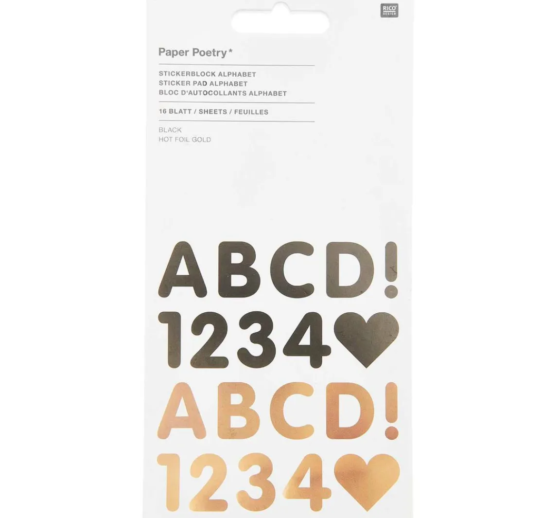 Clearance Rico Design Stickerblock "Alphabet", Schwarz/Gold