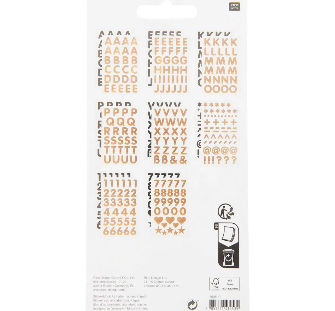 Clearance Rico Design Stickerblock "Alphabet", Schwarz/Gold