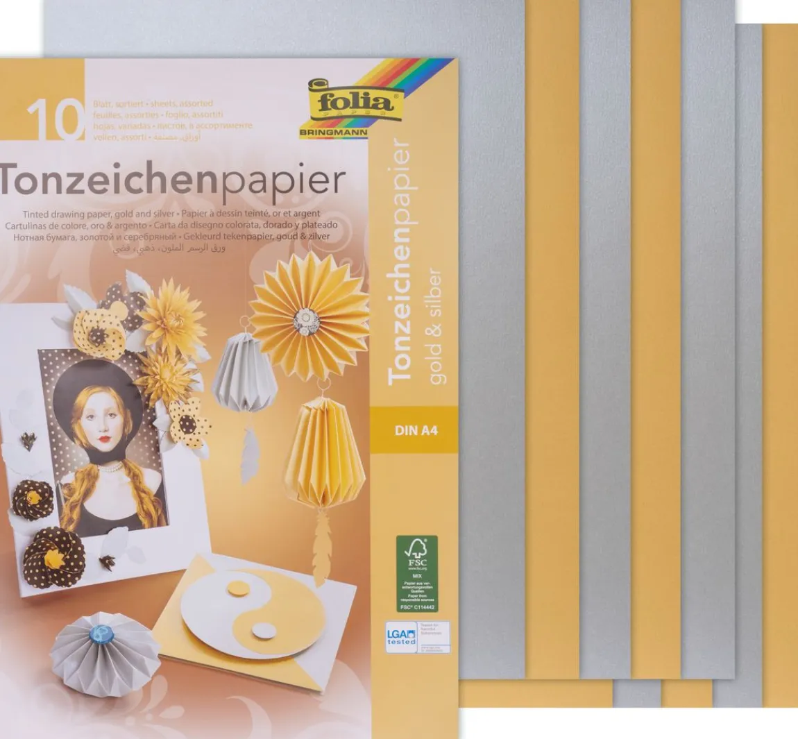 Clearance folia Tonpapier-Block Gold/Silber matt, DIN A4