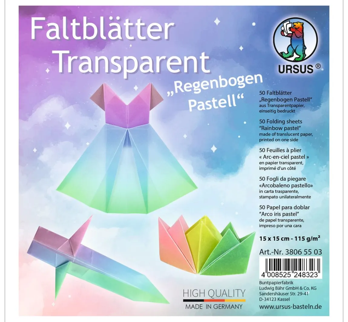 Discount URSUS Transparentpapier-Faltblätter "Regenbogen Pastell"