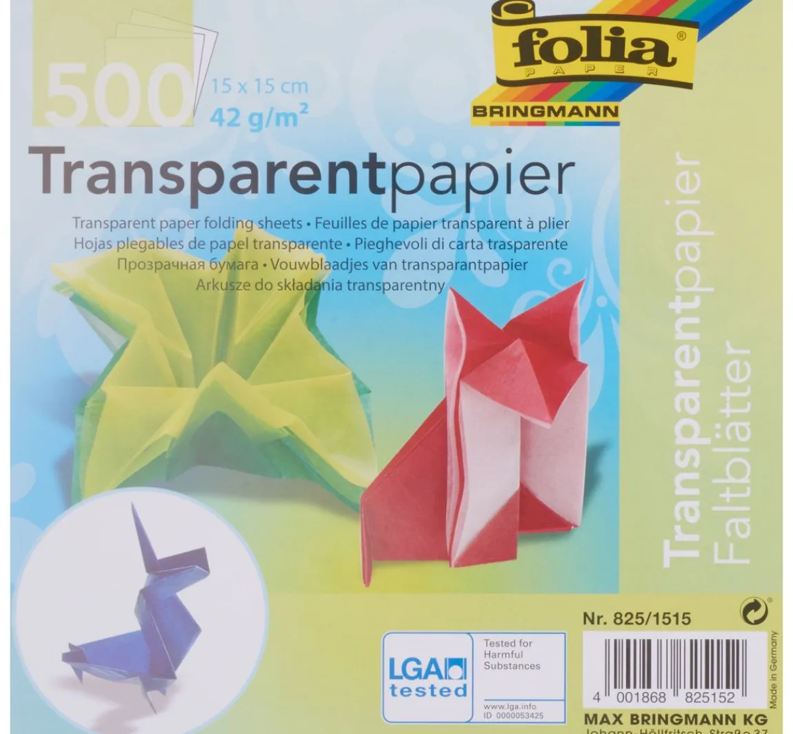 New folia Transparentpapier-Faltblätter "15 x 15 cm", 500 Blatt