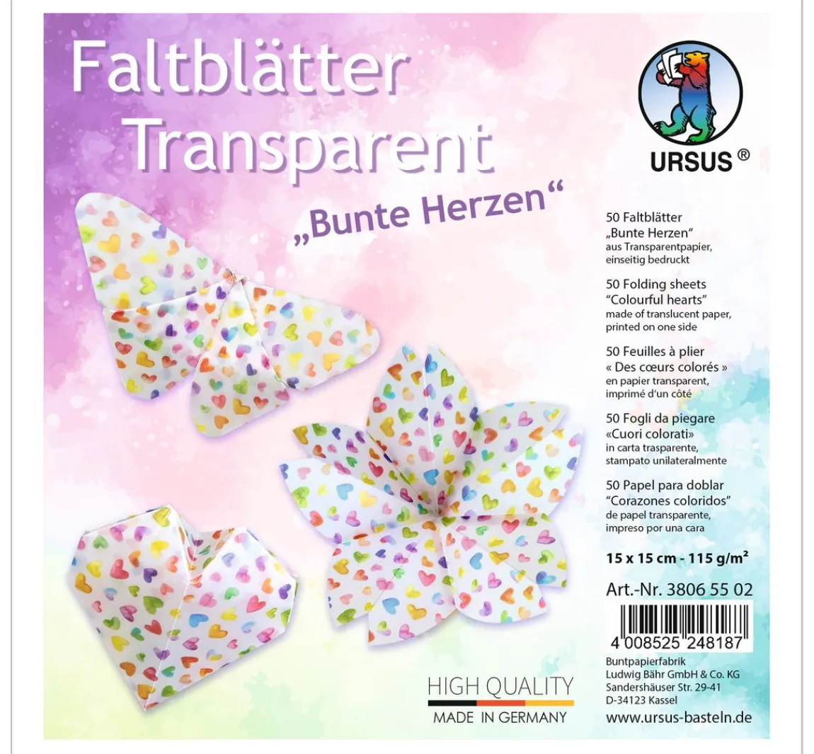Sale URSUS Transparentpapier-Faltblätter "Bunte Herzen"