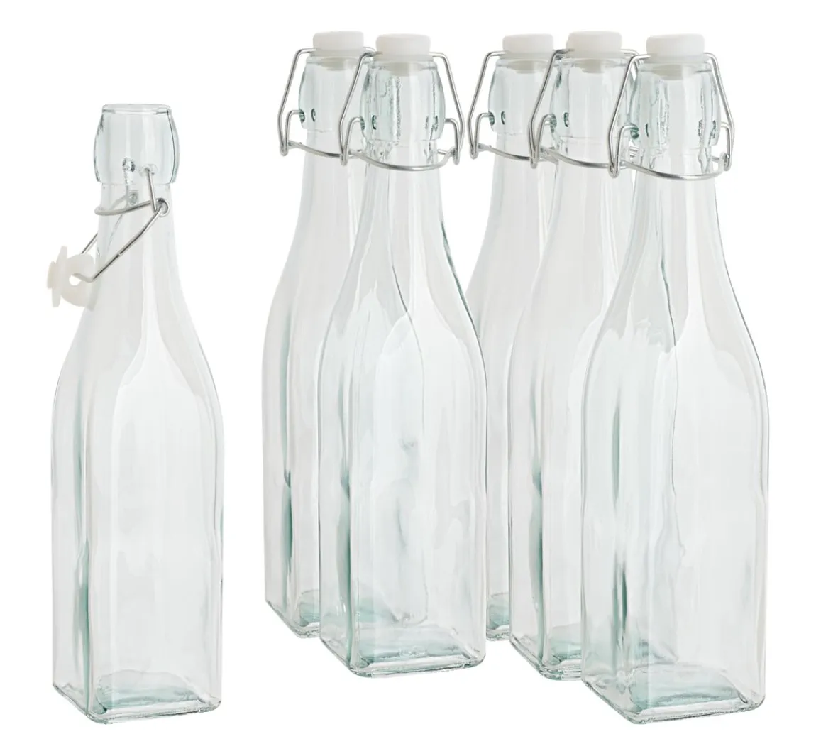 Outlet VBS Glasflasche mit Bügelverschluß "Eckig", 500ml, 6 Stück