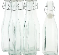 Outlet VBS Glasflasche mit Bügelverschluß "Eckig", 500ml, 6 Stück