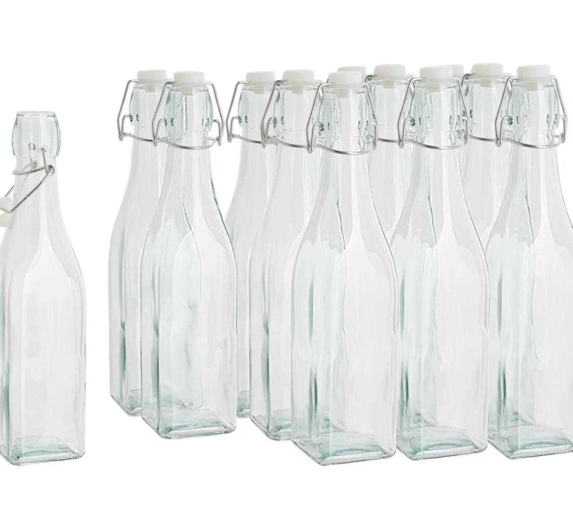 VBS XXL VBS Glasflaschen mit Bügelverschluß "Eckig", 500 ml, 12 Stück