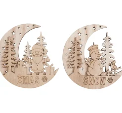 Discount VBS Holz-Anhänger "Halbmond mit Santa und Snowy", 2er Set