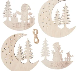 Discount VBS Holz-Anhänger "Halbmond mit Santa und Snowy", 2er Set