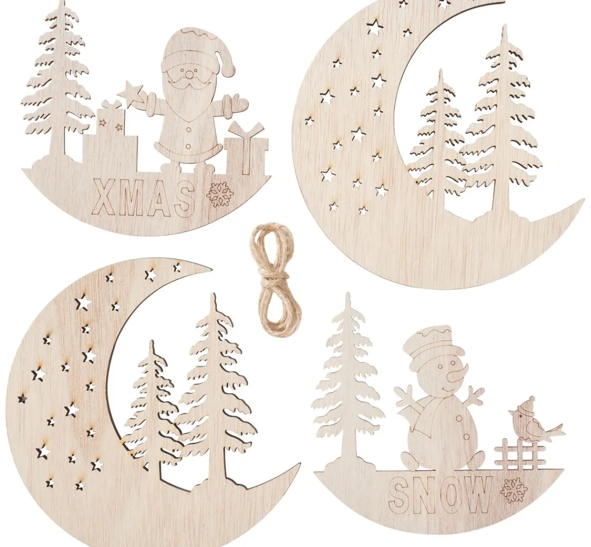 Discount VBS Holz-Anhänger "Halbmond mit Santa und Snowy", 2er Set