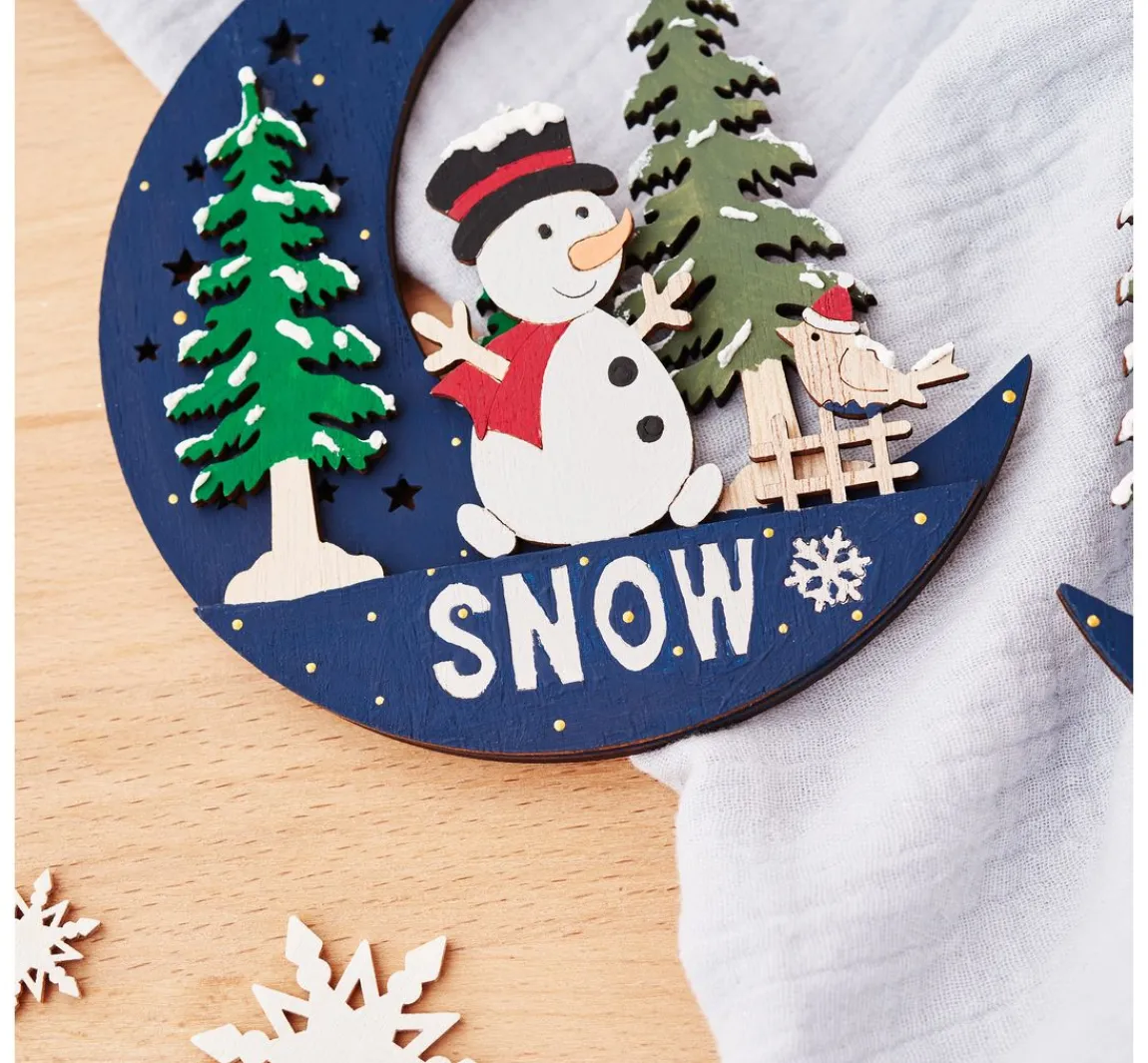 Discount VBS Holz-Anhänger "Halbmond mit Santa und Snowy", 2er Set